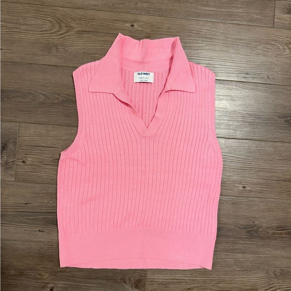 Pink Sleeveless Sweater Vest